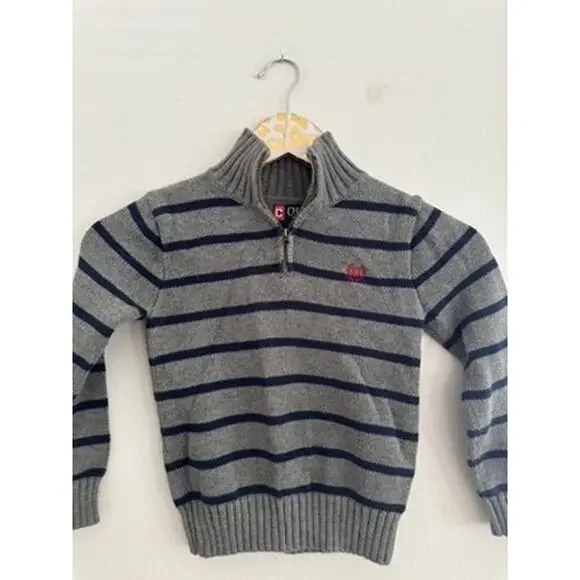 Chaps Boys Gray Blue Striped Sweater | Size 6 - Picture 2 of 4